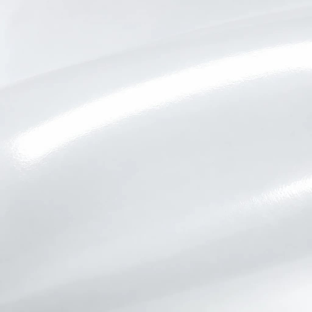 Close-up of glossy white label film catching a soft reflection